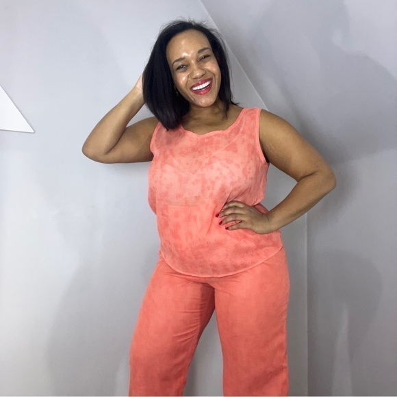 Vintage Vacay Co Ord Set Cotton Gauze Career Pantsuit Summer Matching Set USA 🇺🇸 - Picture 3 of 17